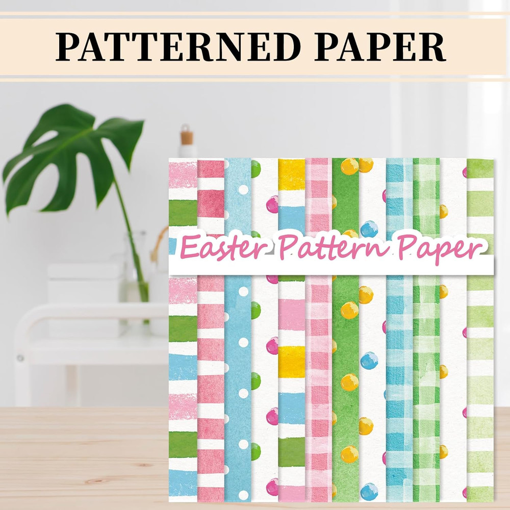 24 Sheets Easter Watercolor Pattern Paper Candy Color Polka Dot Stripe Double S