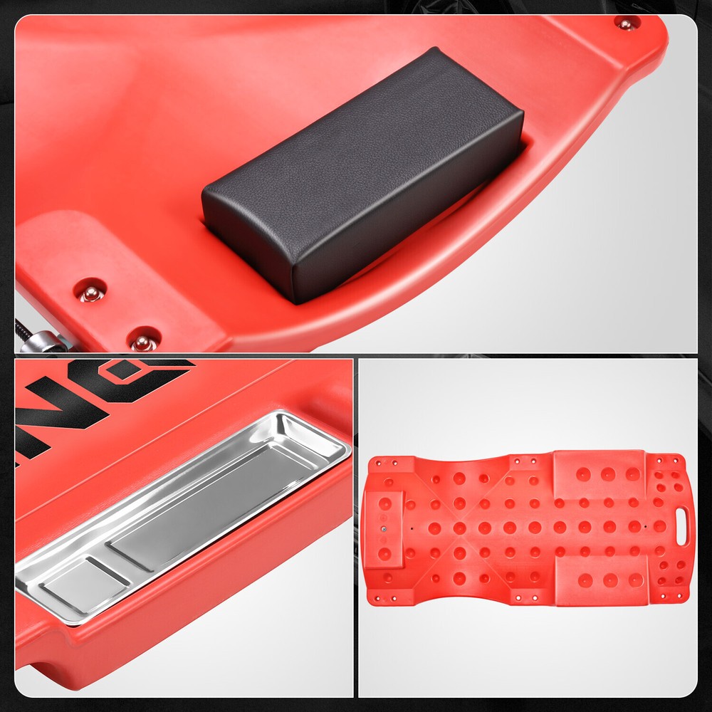 Red 40" Pockets Workshop Plastic Floor Creeper With Swivel Casters+Portable Side