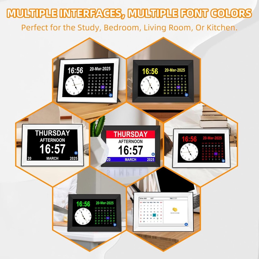 10.1-inch touchscreen digital clock, specially designed for the elderly.