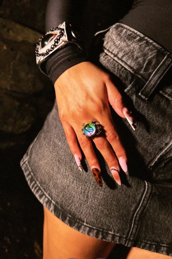 Mega Stone Keystone Ring handmade gothic style adjustable size