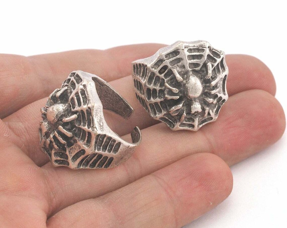 Spider Web Adjustable Ring Antique Silver Plated brass 19mm 9US Horror Ring 3679