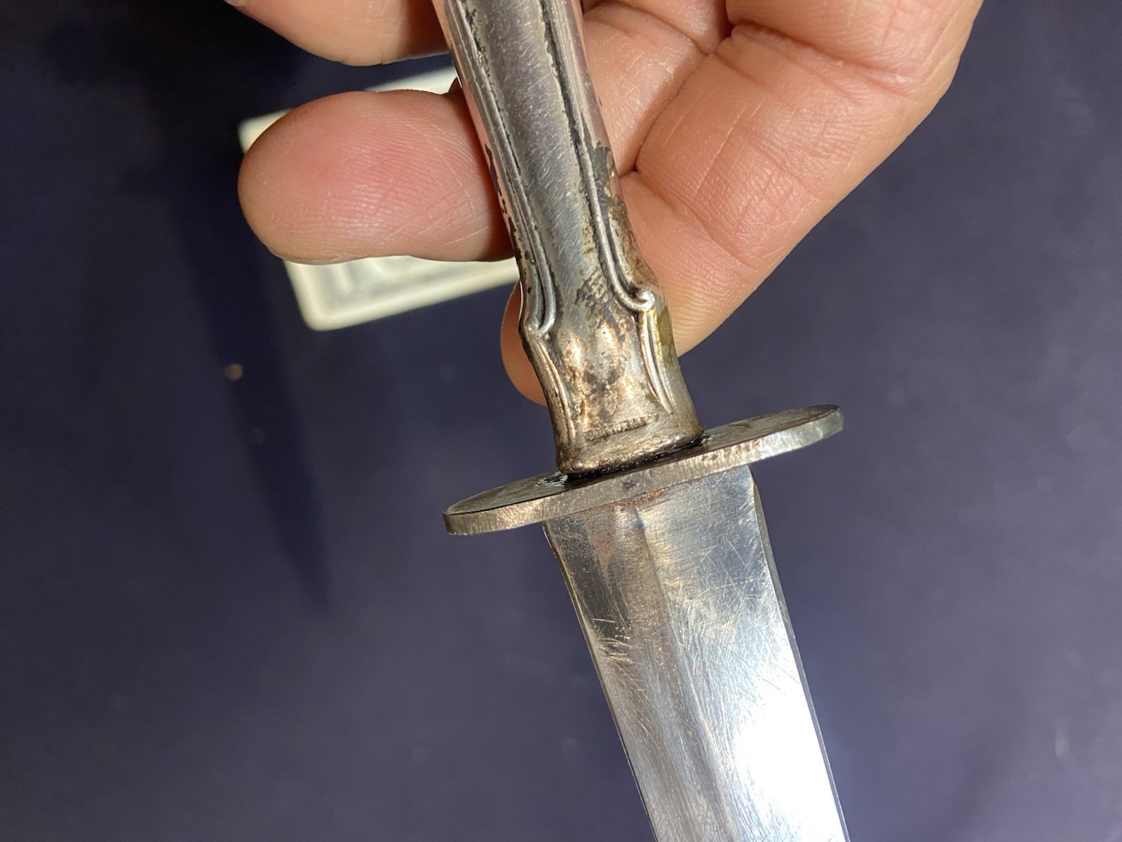 CIVIL gambler sleeve BOWIE Fighting KNIFE Dagger W sterling handle