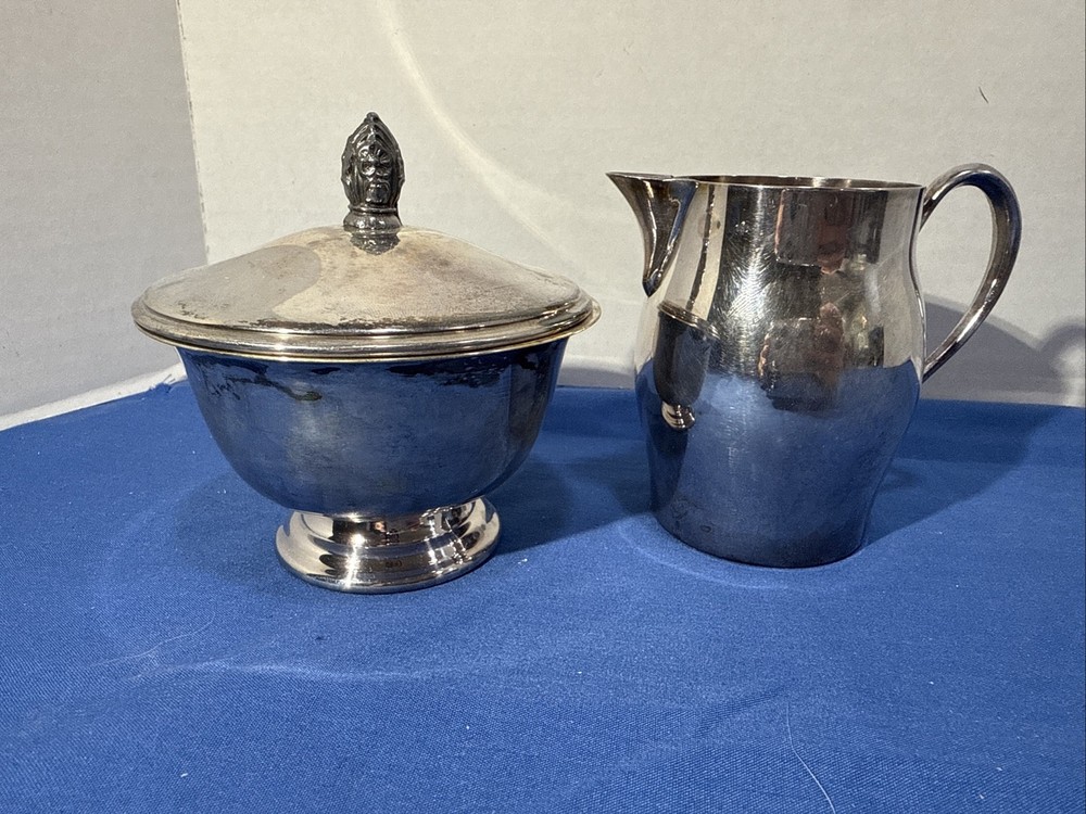 Vintage FB Rogers Paul Revere Reproduction Silver Plated Creamer & Sugar Bowl