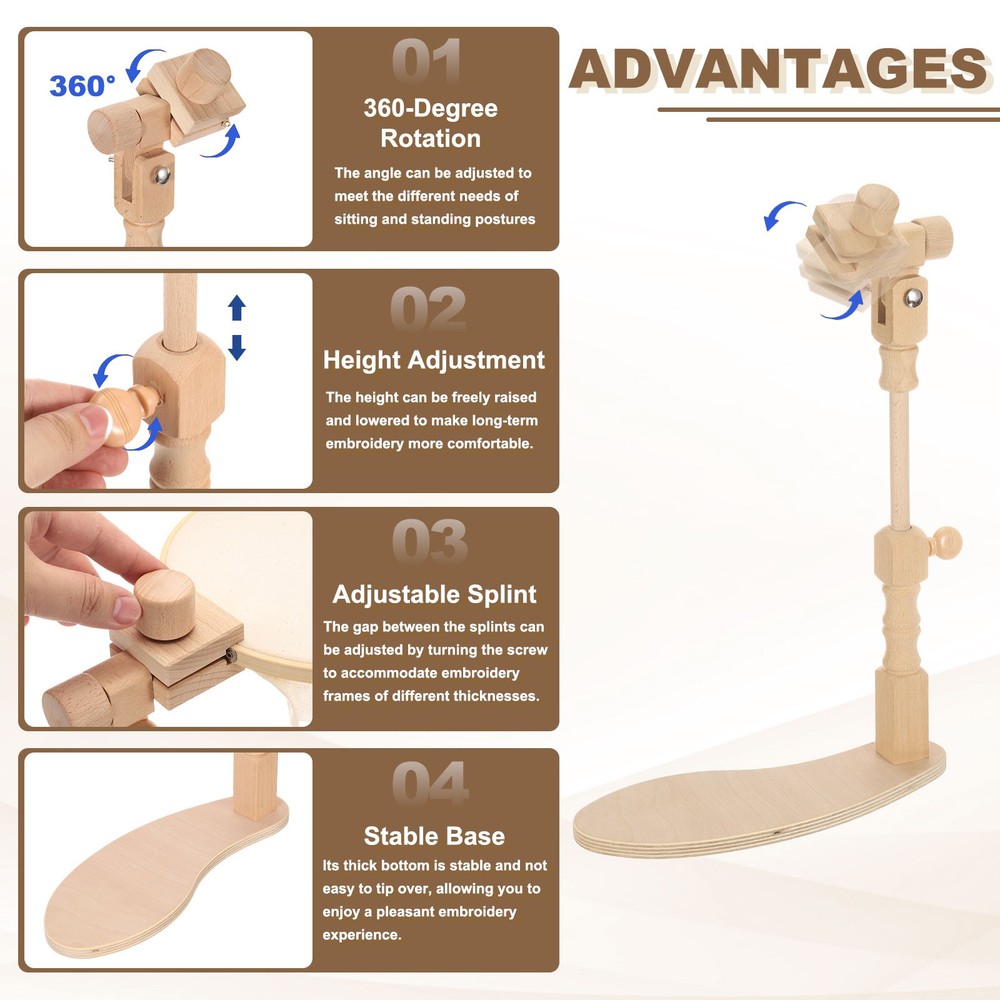 Adjustable Rotated Beech Wood Embroidery Hoop Stand (Heightened Version)