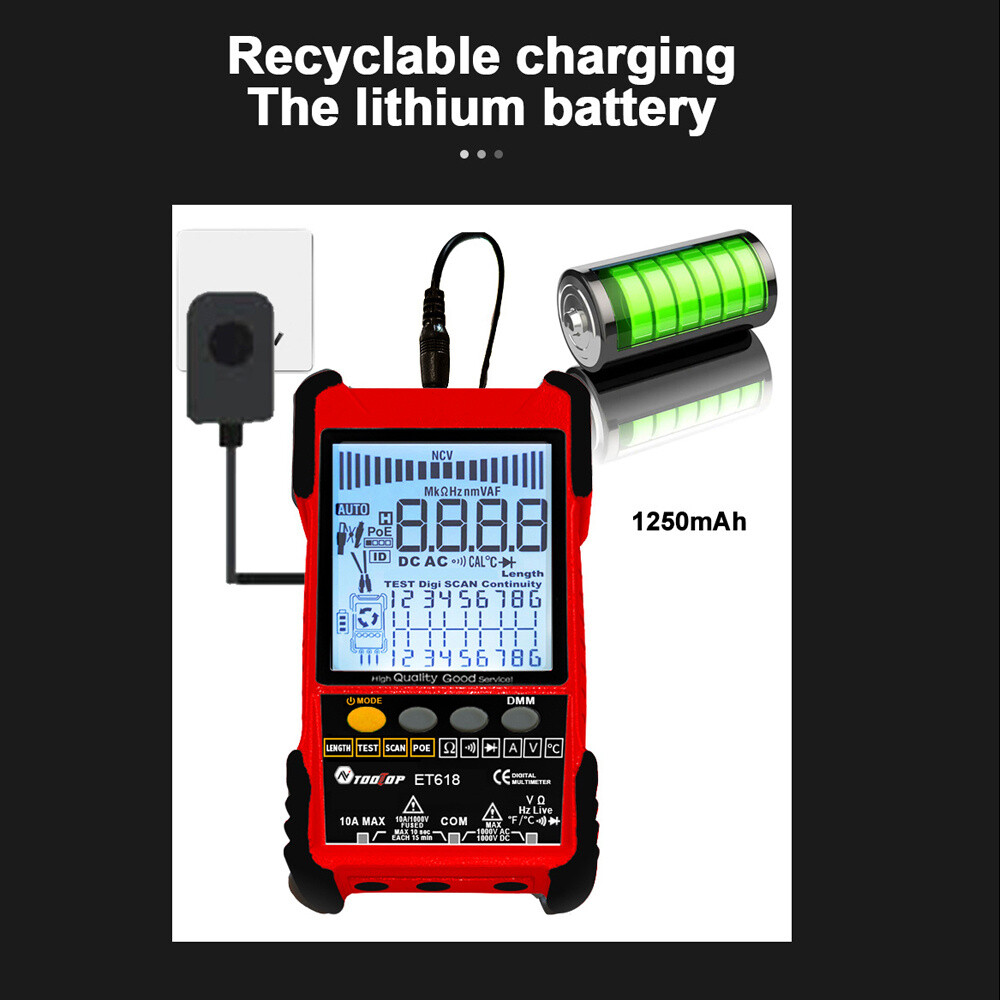 Multifunctional Network Cable Tester With LCD Display Multimeter Line Finder Red