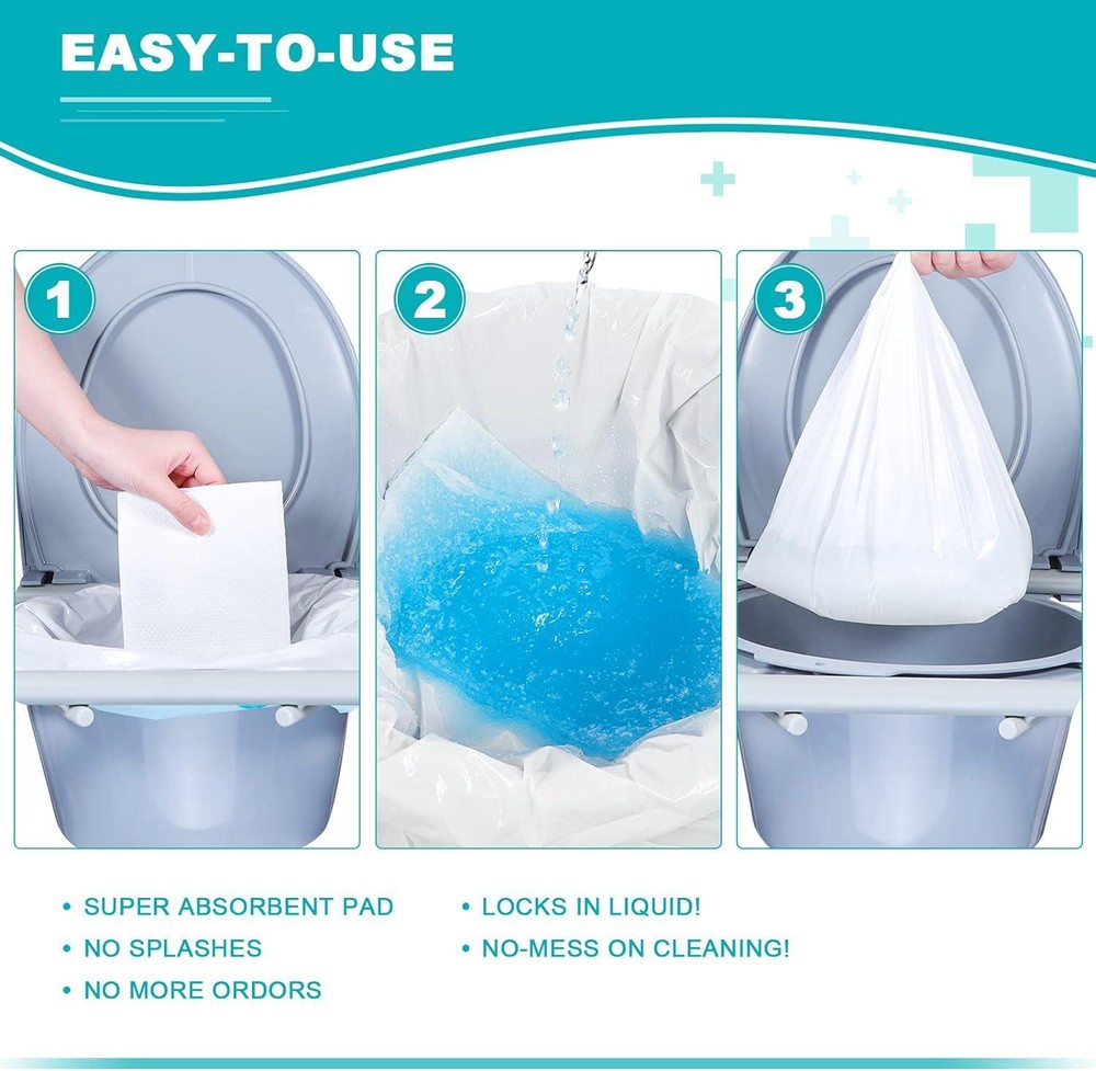 90 PCS Super Absorbent Commode Pads for Bedside Commode Bucket, Commode Liners P