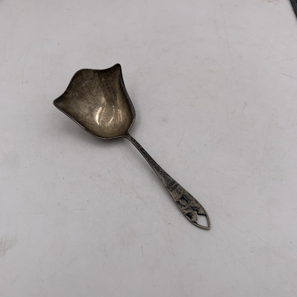VTG Silver Yellowstone National Park Souvenir Spoon Scoop Twin Cub Bear Rare