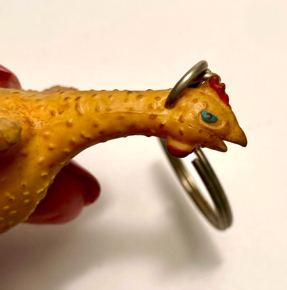 Vintage Plucked Rubber Chicken Figure with Egg Inside 6" Tall