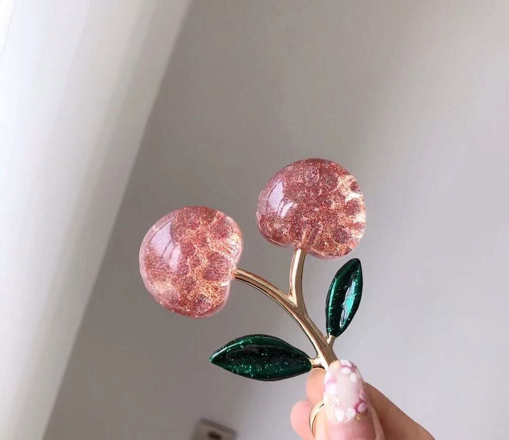 ™Coach™ Cherry Bag Charm Keychain Glitter Resin and Metal Brass/Red Apple