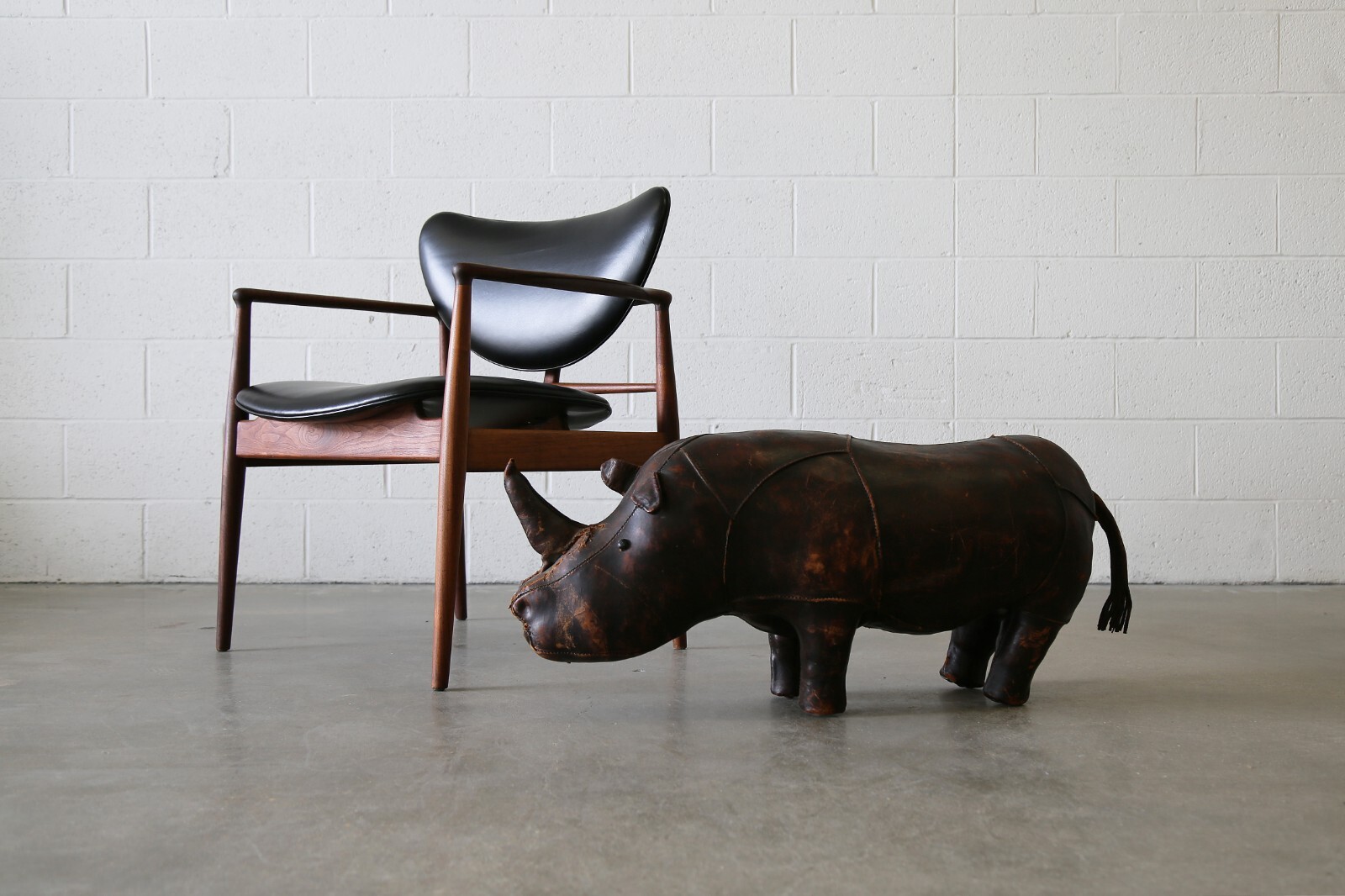 1960s Dimitri Omersa 36" Leather Rhinoceros Ottoman Abercrombie Fitch