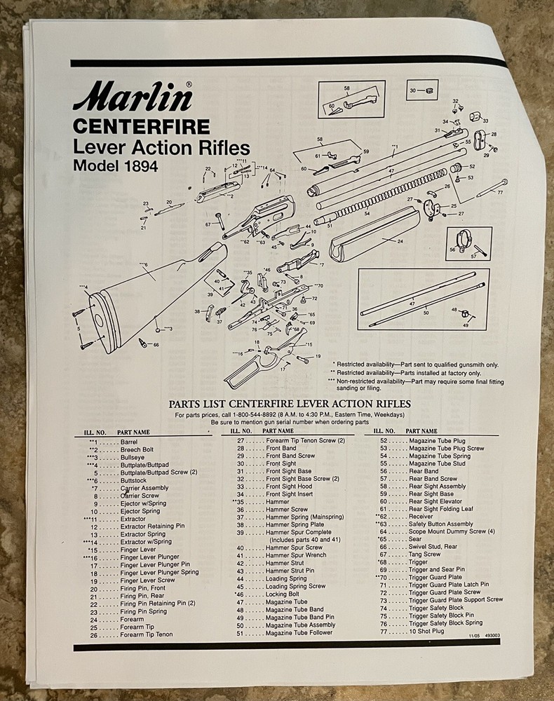 Marlin Model 1874 Lever Action Manual Copy With Schematic