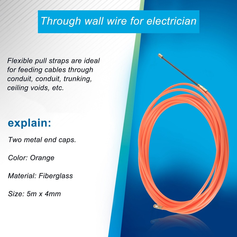 4Mm 5 Meter Orange Guide Device Nylon Electric Cable Push Pullers Duct7908