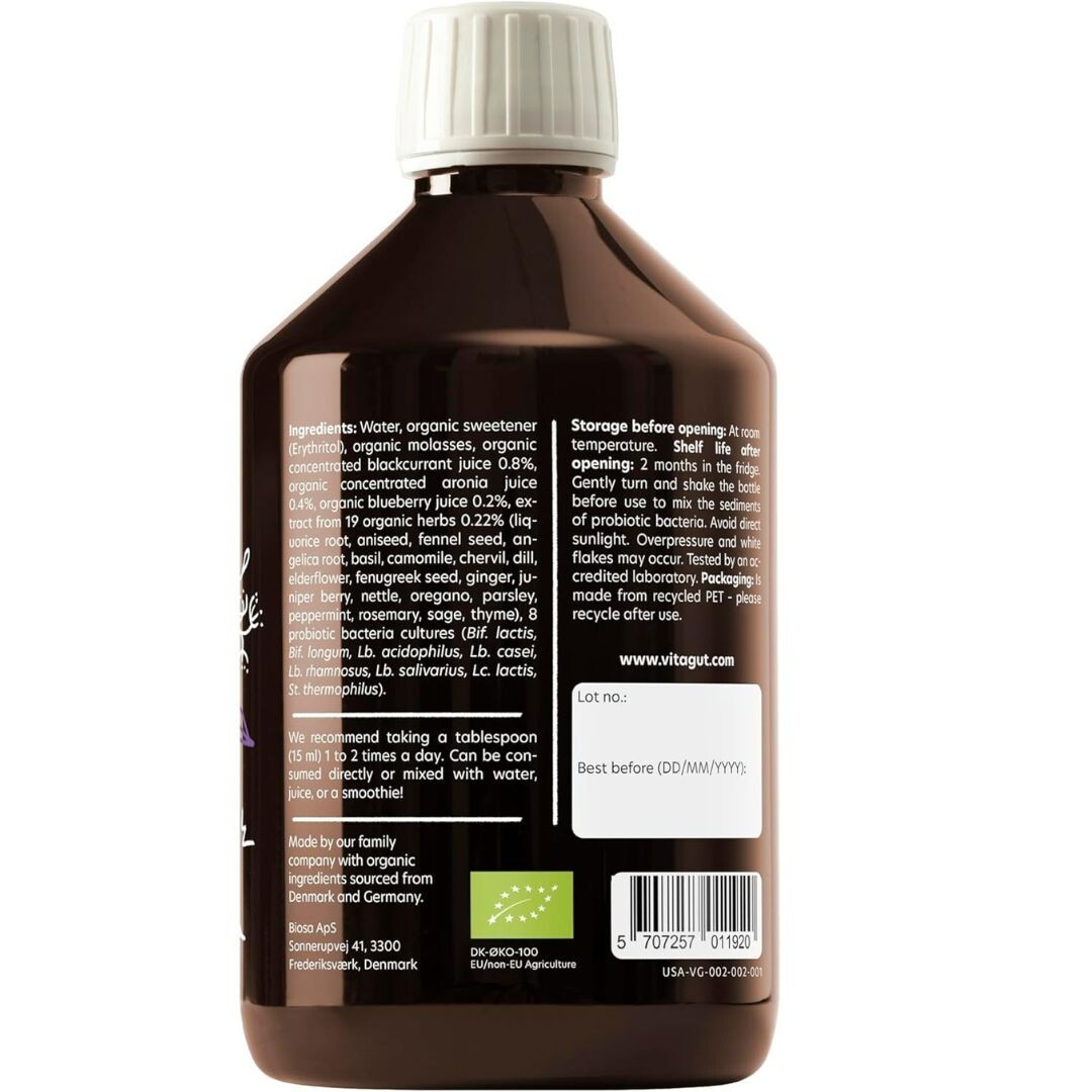 ✨ VITAGUT Liquid Probiotic Prebiotic Postbiotic 50Billion CFU 19Herbs Organic Gu