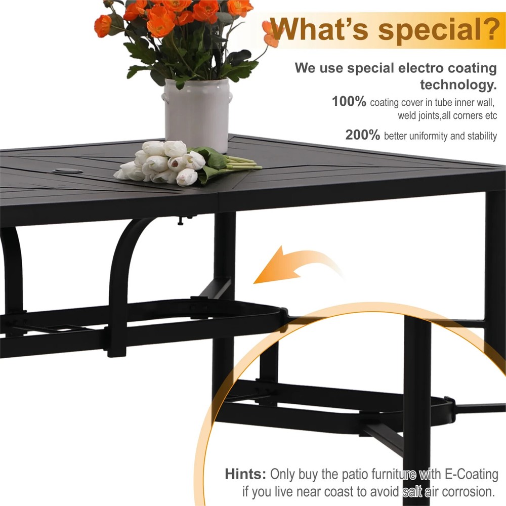 64" Patio Dining Table for 6 Person Outdoor Table with Umbrella Hole Rectangular