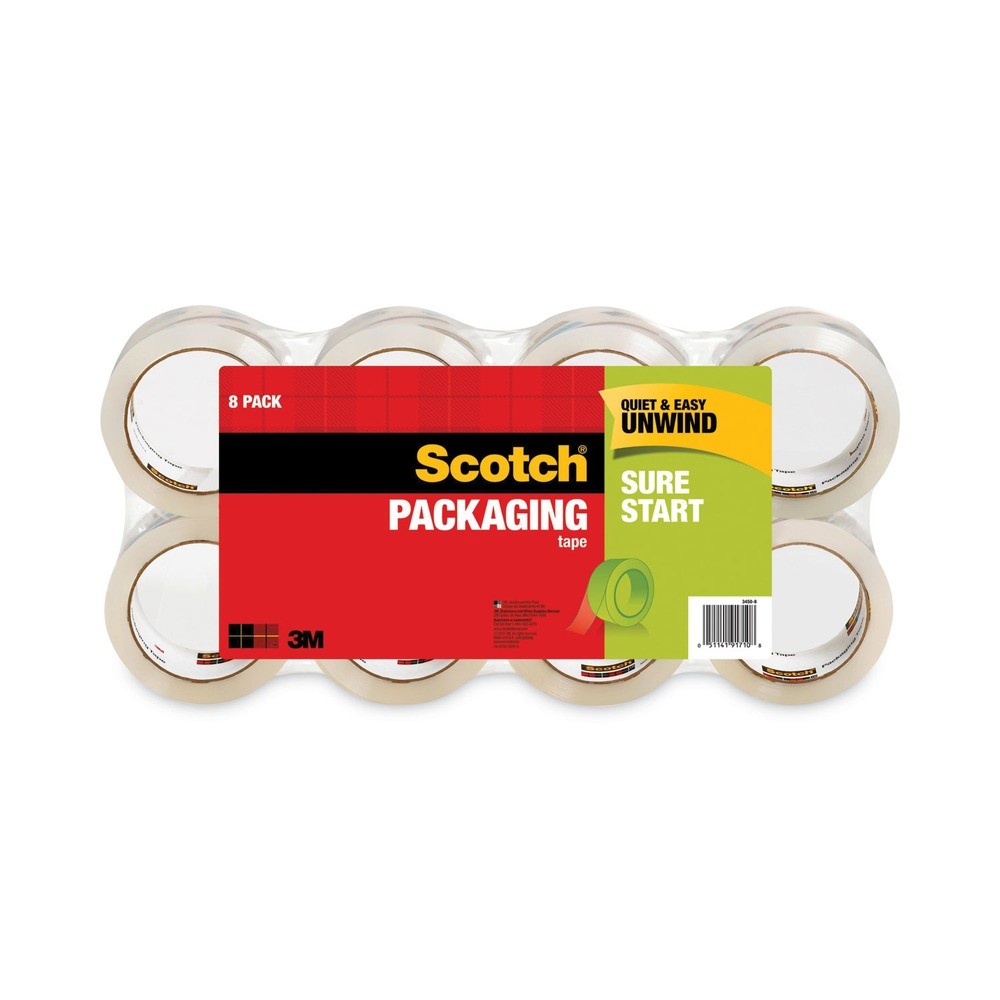 Scotch 34508 1.88" x 54.6 yds. Sure Start 3" Packaging Tape - Clear (8/Pack) New