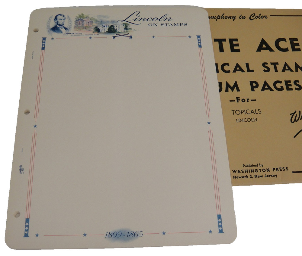 White Ace Topical Lincoln on Stamps 15 Blank Pages NOS