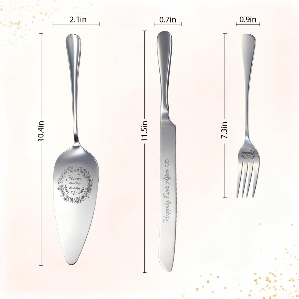 4 PCS Wedding Cake Cutting Set Knife Server Forks Bride Groom Silverware