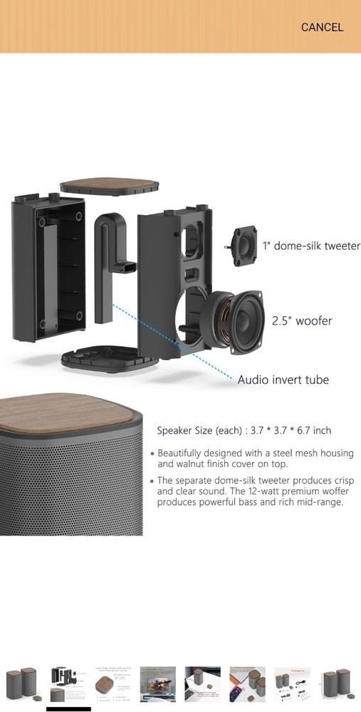 Wireless Bluetooth Desktop Speakers with Touch Control Pod - Walnut & Steel -...