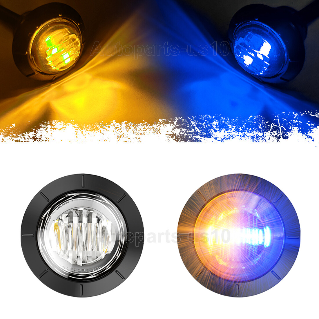 Dual Color LED Marker Lights Round 3/4"Truck Trailer Side Clearance Light Bullet