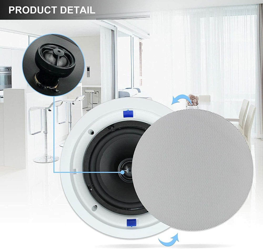 Herdio 5.25" Ceiling Wall Flush Mount Speakers Wall Mount Bluetooth Amplifier US
