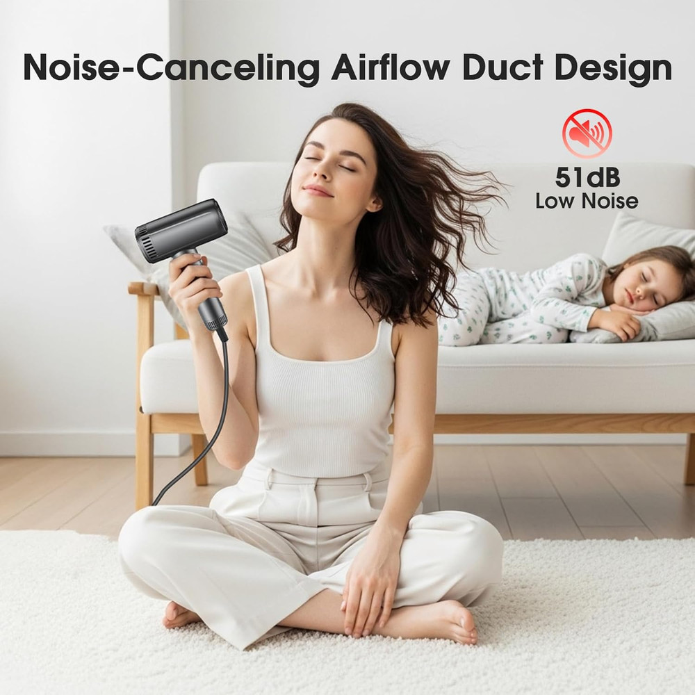Hair Dryer with Magnetic Diffuser Attachments, Professional High Speed Ionic Blo