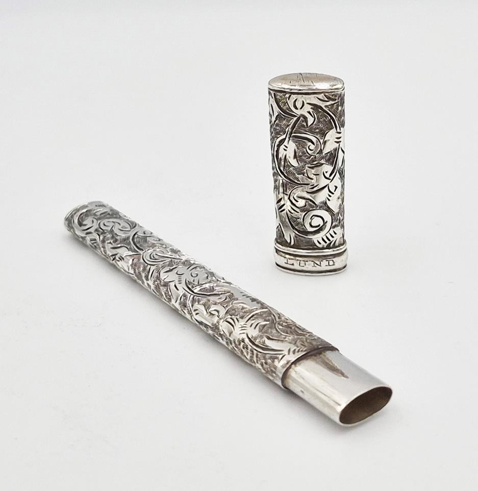 19TH CENTURY AMERICAN SOLID SILVER NEEDLE CASE - LUND