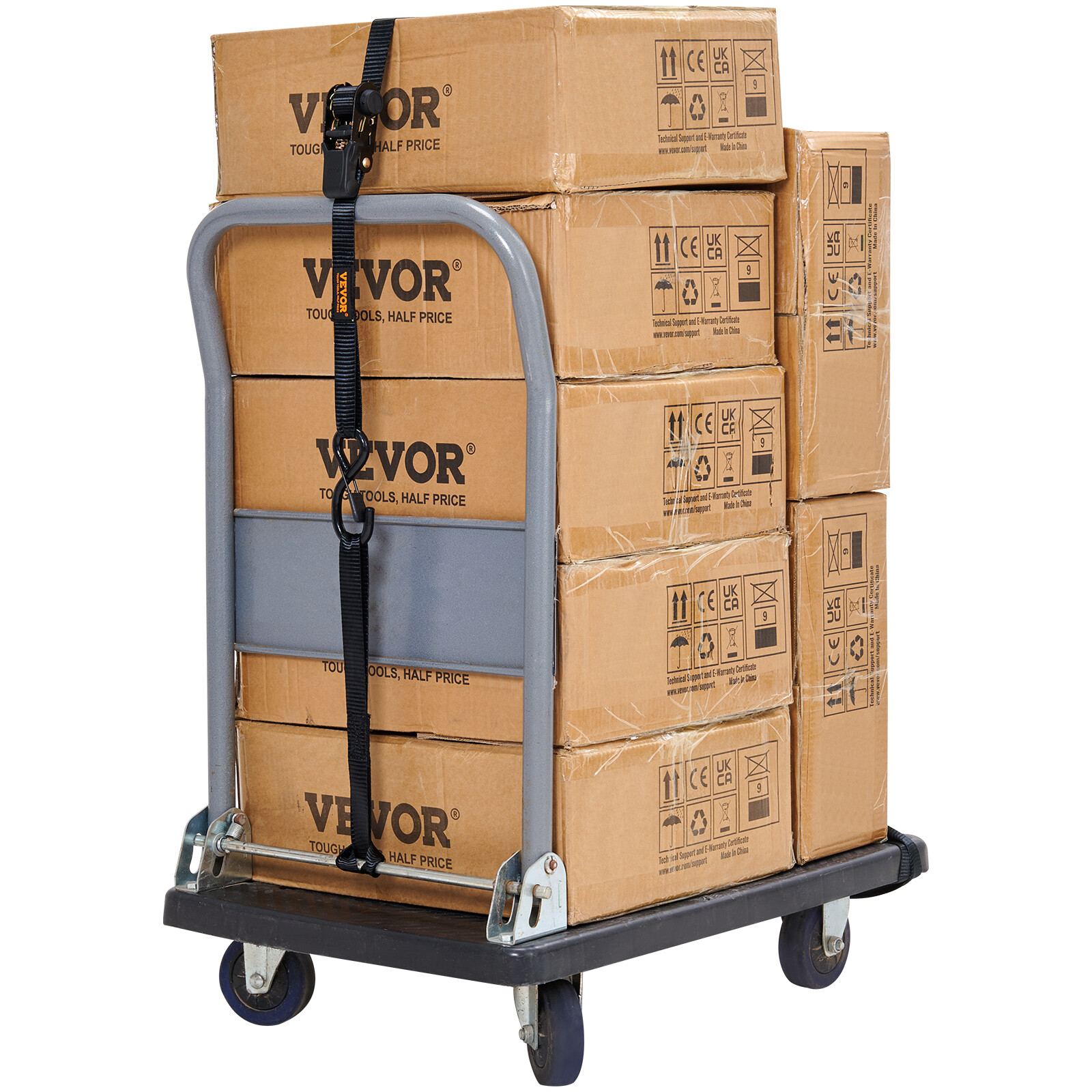 VEVOR 4 Pack 1"x 15' Ratchet Straps Tie Down Straps Heavy Duty w/ S-Hooks