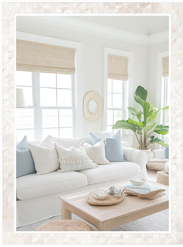 Tanmicoshomy White Shell Framed Rectangular Wall Mirror