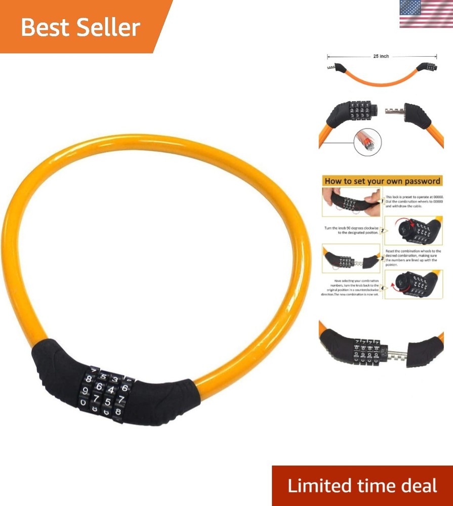 Durable 4-Digit Resettable Bike Lock - Lightweight, Scratch-Proof Security Cable