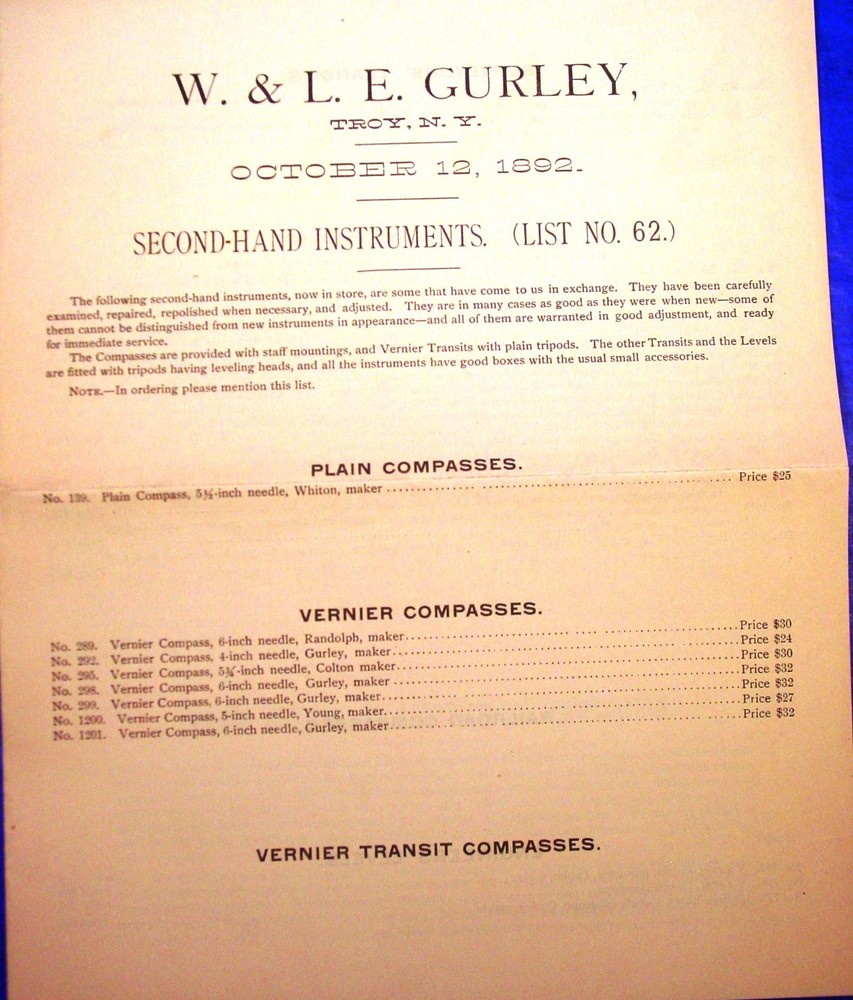 1892 Gurley Surveying & Drafting Insts. Catalog