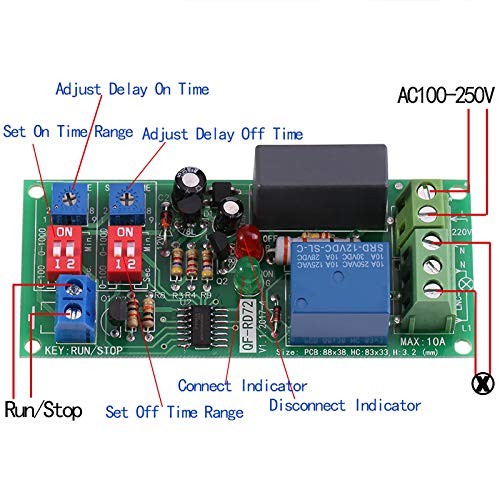 Timer Relay Module, AC100V-250V, Infinite Cycle Timer Delay On/Off Switch,