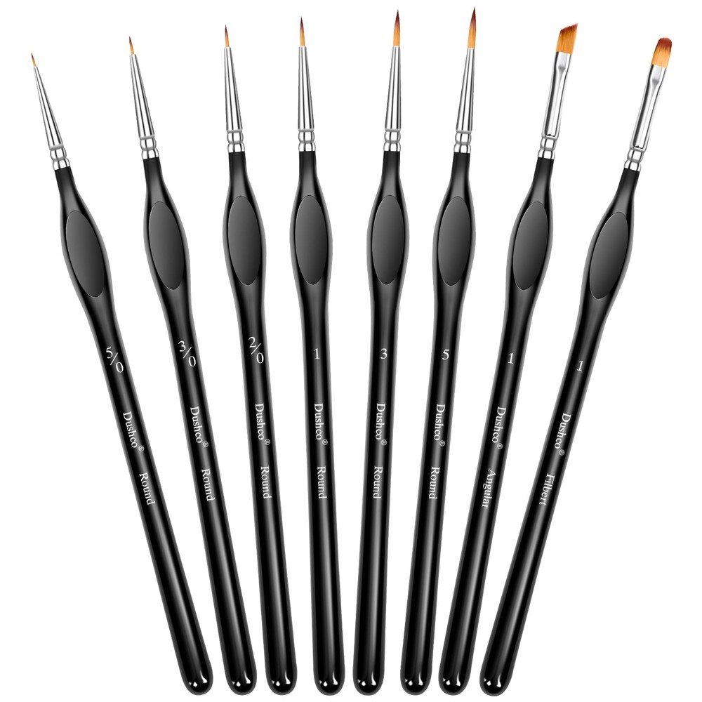 8-Piece Miniature Detail Paint Brushes Set - Precision Round, Filbert & Angular