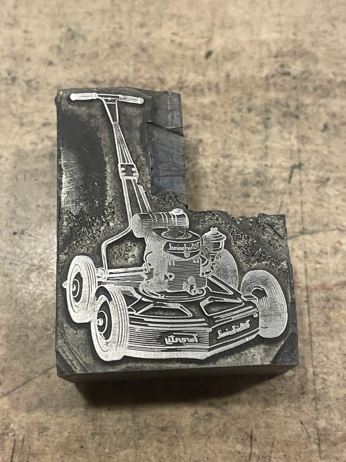 Printing Letterpress Printers Block Vintage Whirlwind Lawn Mower (1662)
