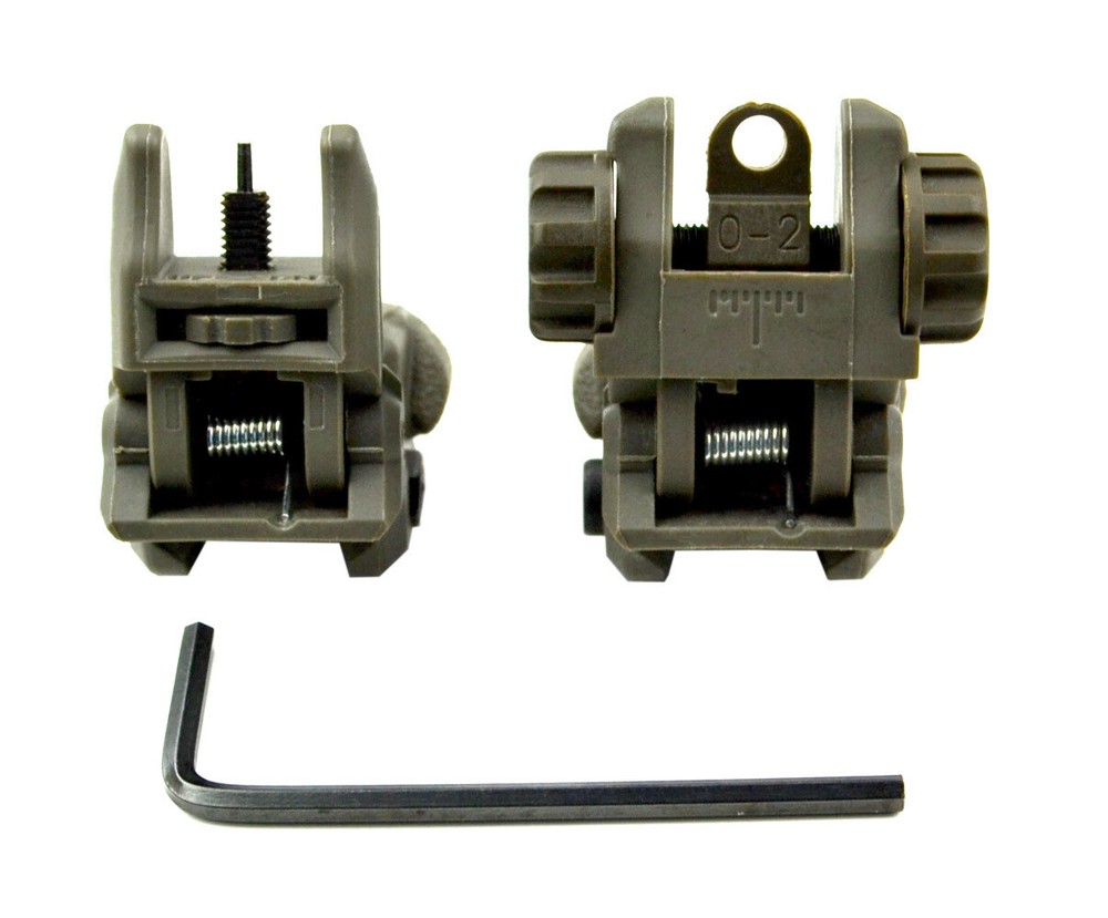 Front and Rear Backup Sight Combo Set, Polymer, Flip-up, Push-down Green