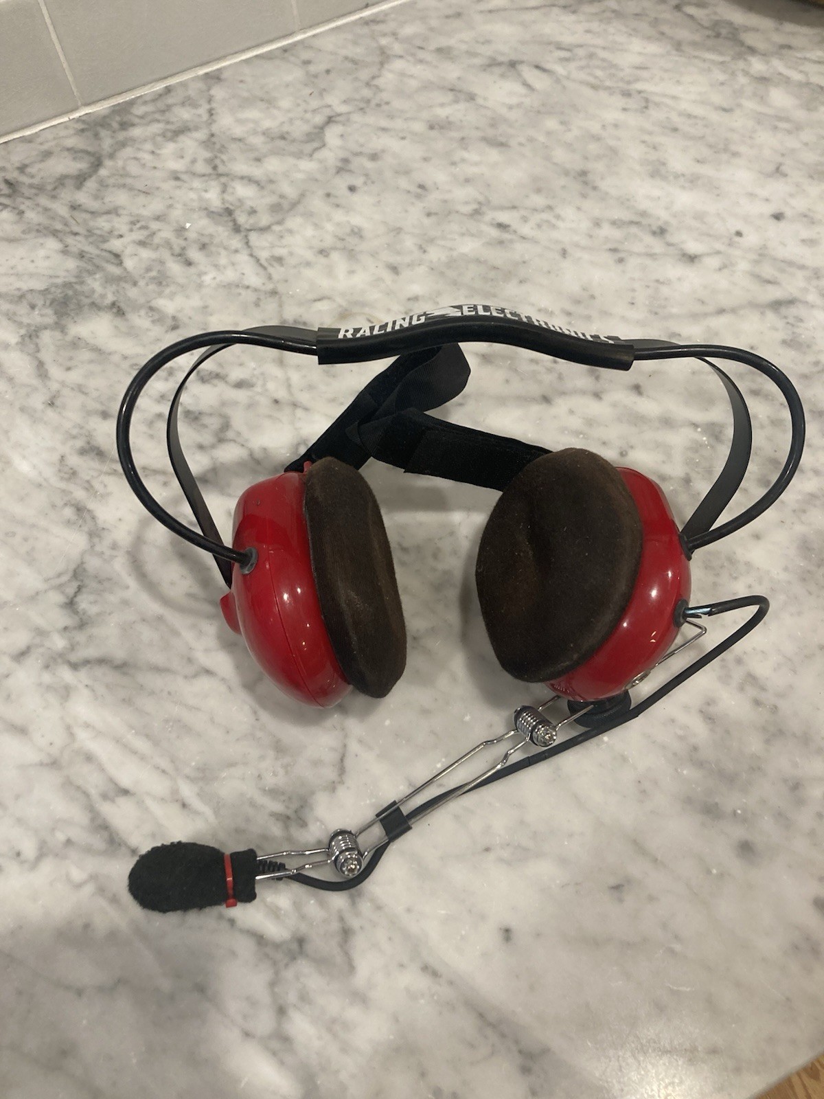 (2) Racing Electronics Headsets Headphones With Boom Mics & Back Straps