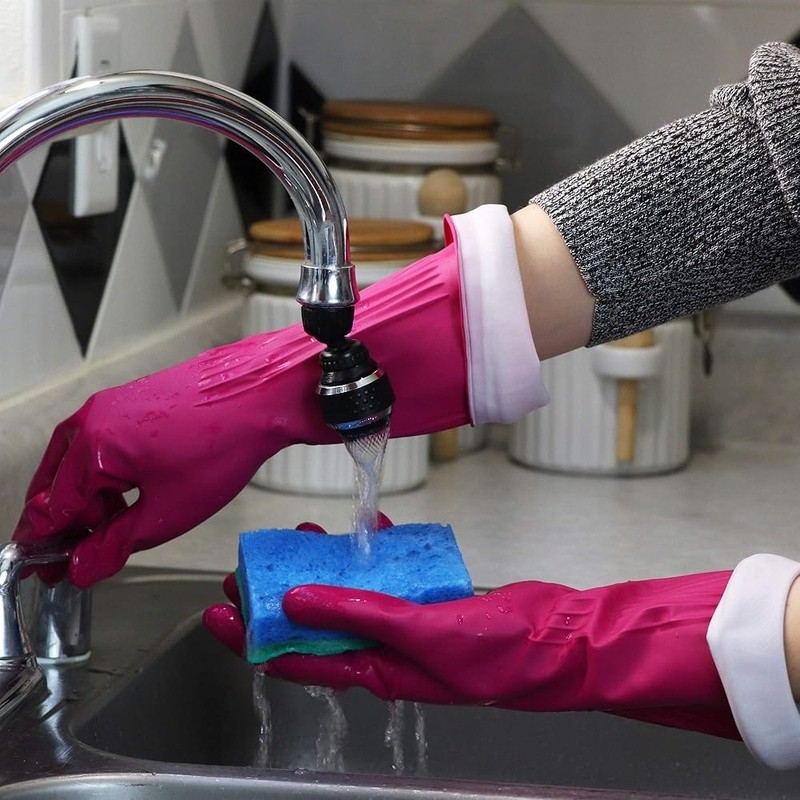 Triple Layer Rubber Gloves Reusable W/ Drip Catch Cuff Textured Grip Medium Pack