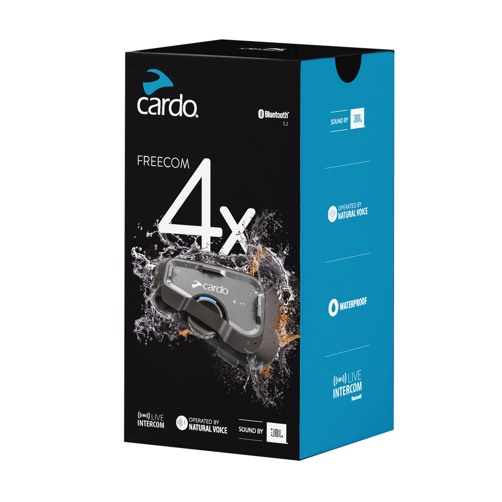 Cardo Freecom 4x Motorcycle Intercom - Waterproof/Bluetooth/JBL - (Single Kit)