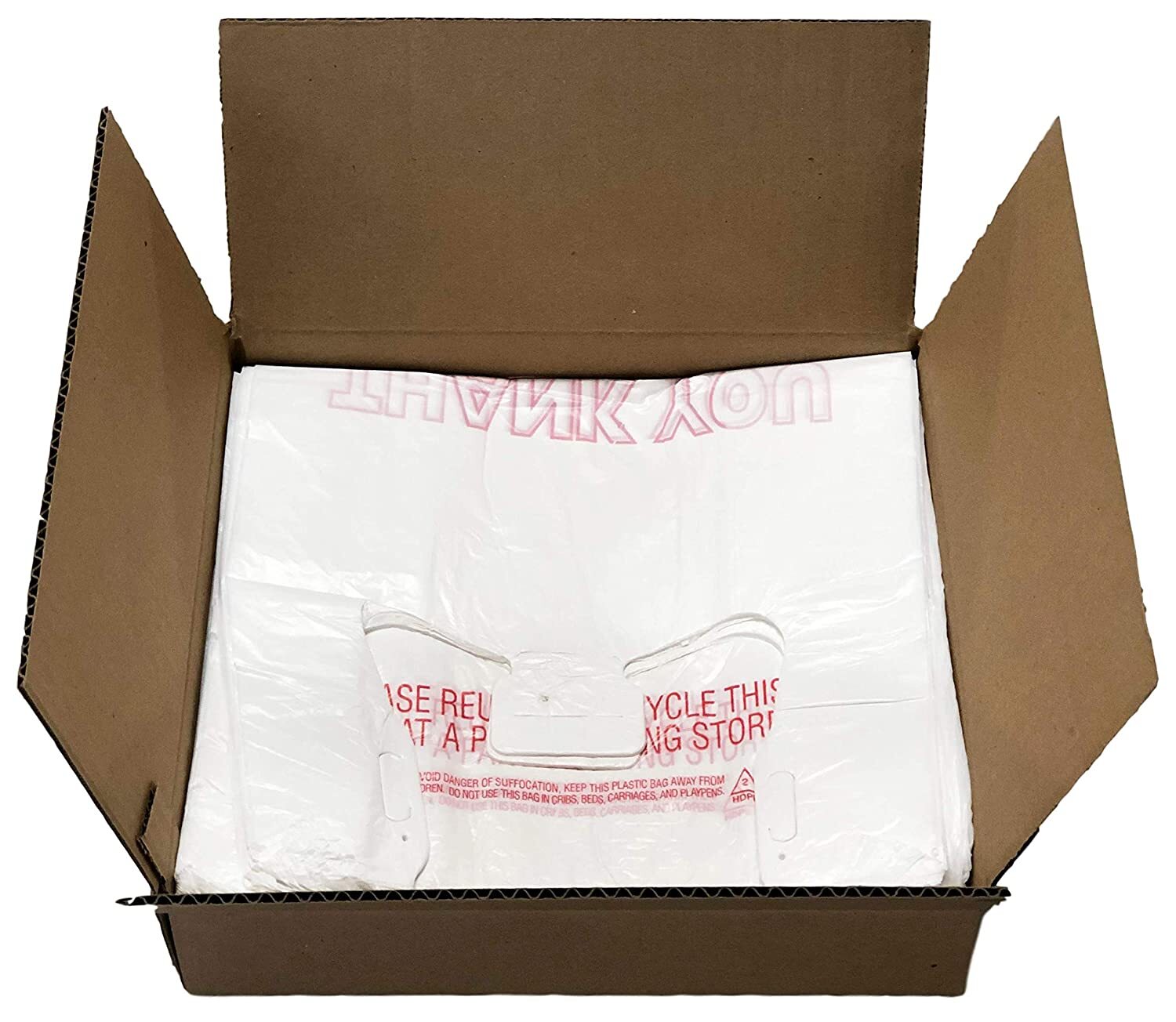 Bags 1/6 Large 21 x 6.5 x 11.5 WHITE THANK YOU T-Shirt Plastic Shopping Bags