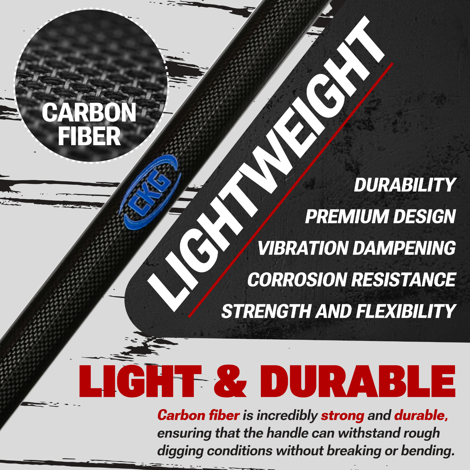 CKG Carbon Metal Detecting Shovel Digging Tool with Double Serrated Blade, Black