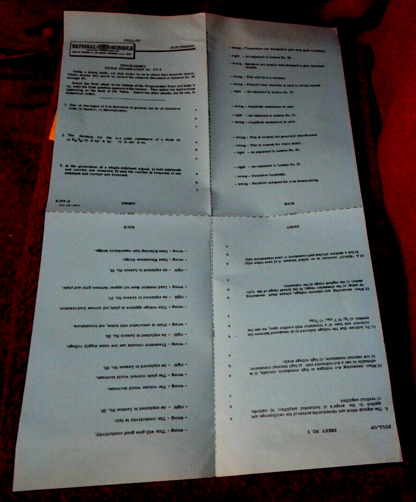 Vtg National Technical Schools Programmed Tutor Electronics Examination No PT-3