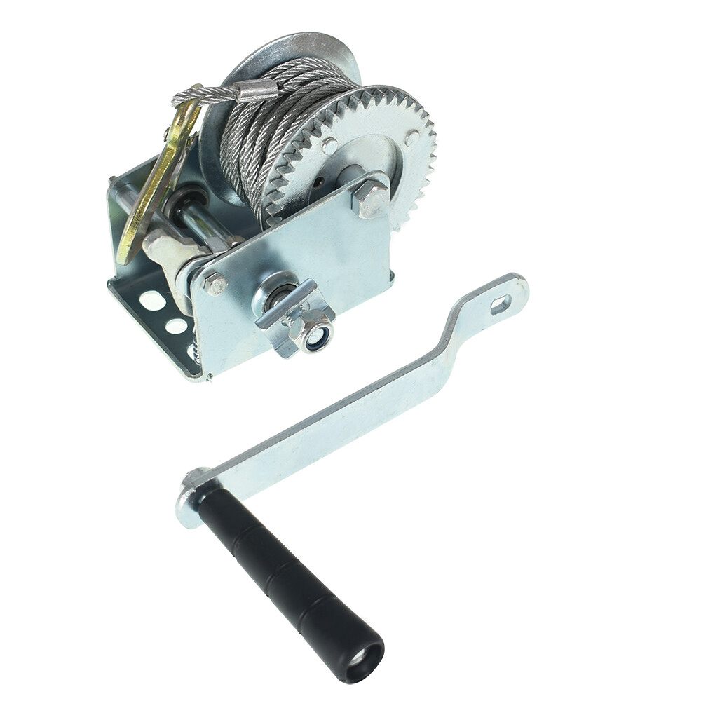 800lbs Hand Winch Hand Crank Strap Gear Winch ATV Boat Trailer With 26ft Cable