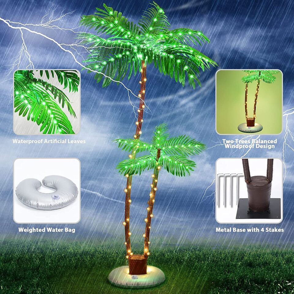 6FT Artificial Lighted Palm Tree Light Up Tree for Outside Patio Bar Indoor