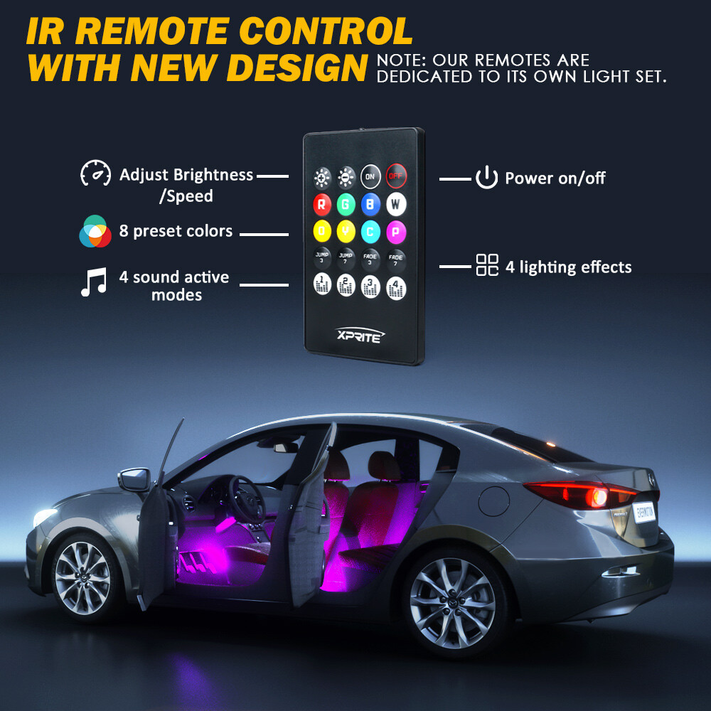 72 LED RGB Lights Car Interior Floor Decor Atmosphere Strips Remote USB Control