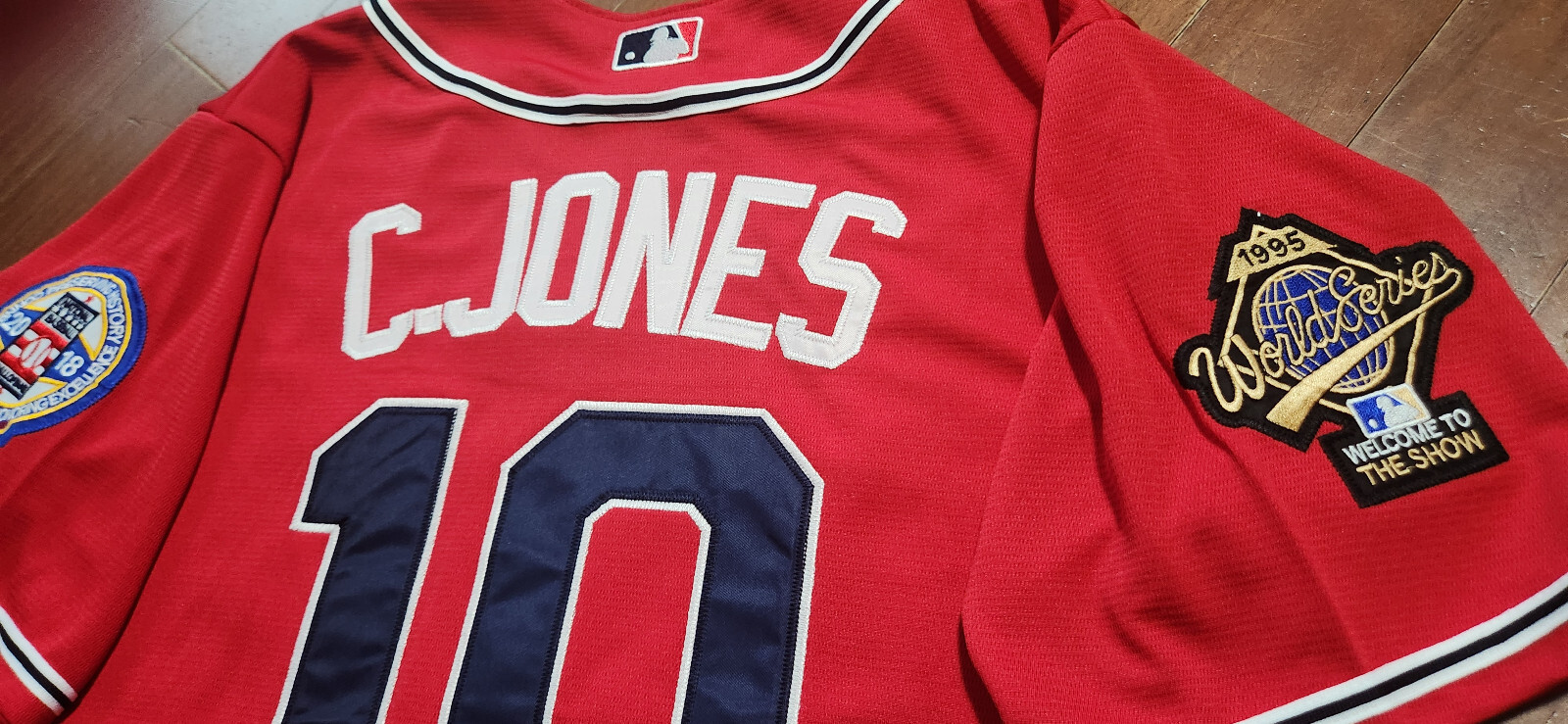 Brand New! Red Atlanta Braves #10 Chipper Jones 2Patches Stitched LIMITED Jersey