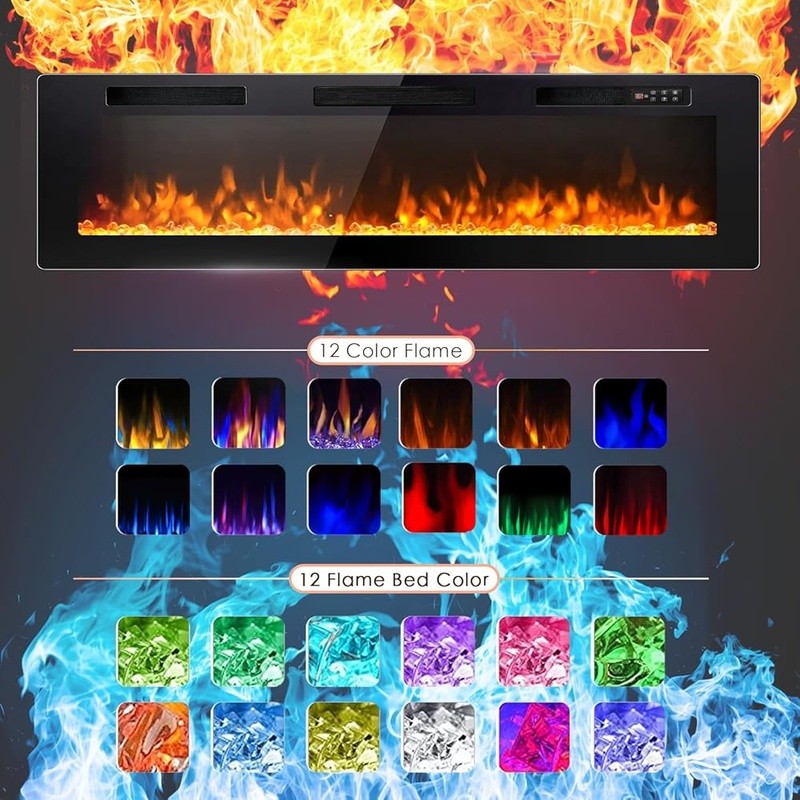 Electric Wall Mounted Fireplace Adjustable Flame Energy Efficient Safe Heater US