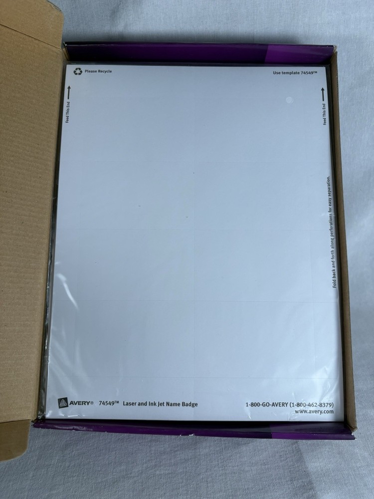 Avery Badge Holder Kit w/Laser/Inkjet Insert, Top Load, Open Box 80 Quantity