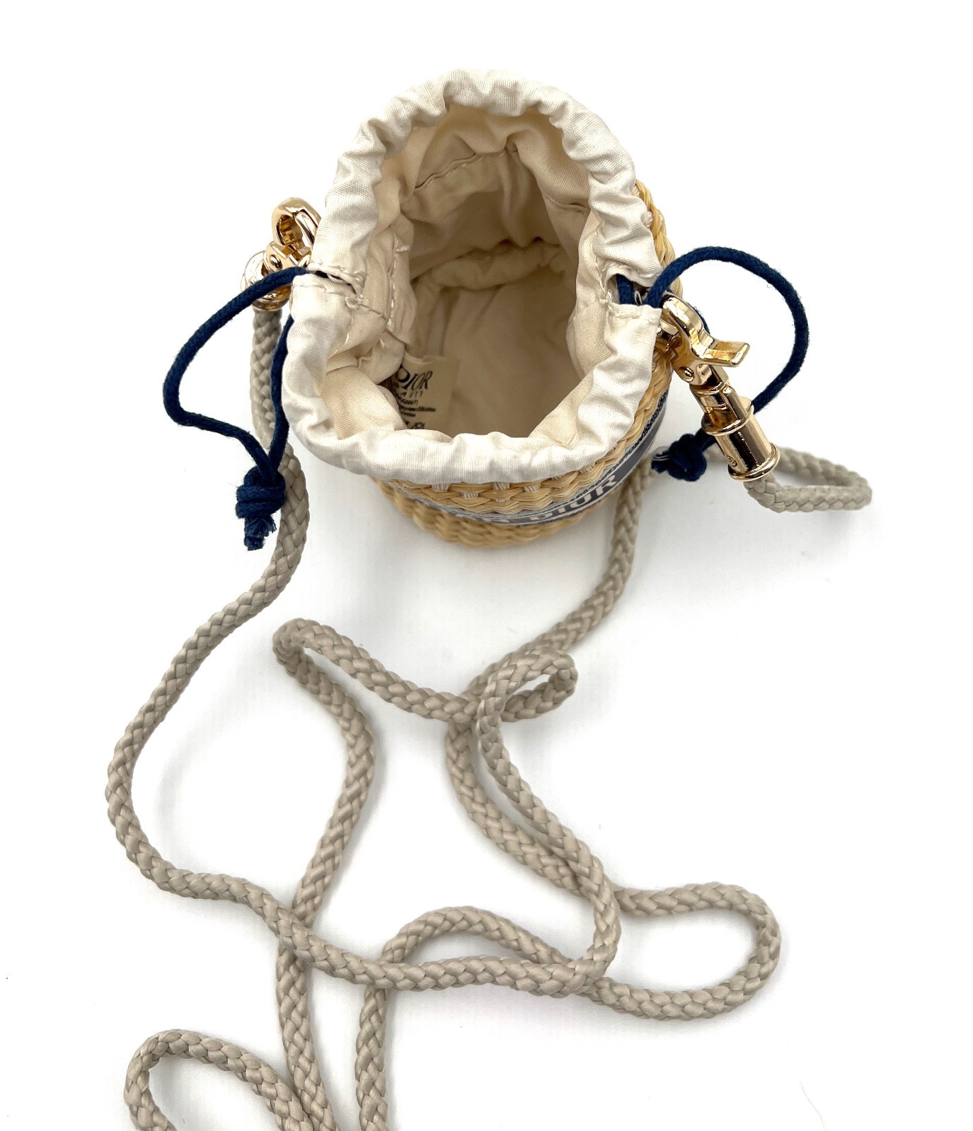 Christian Dior Straw Mini Pouch Cosmetic Bag with a Drawstring Closure~Mini Size