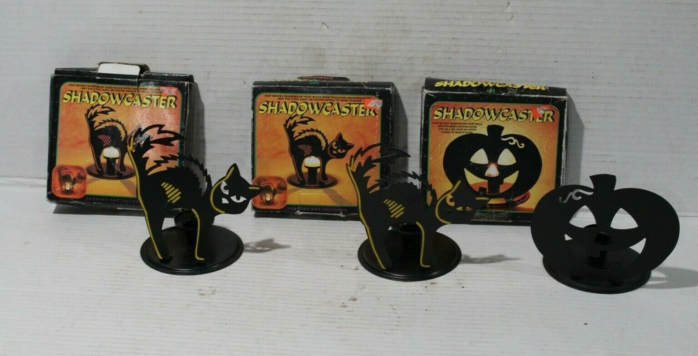 3 Halloween shadow casters 2 cats & 1 pumpkin in boxes projects light