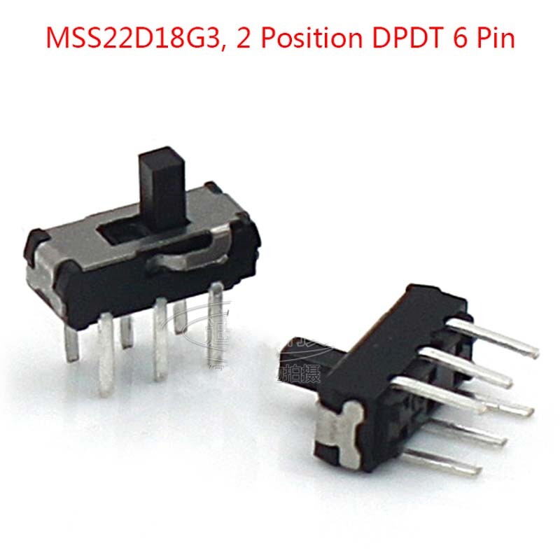 2 Position ON-OFF DPDT 2P2T 6 Pin PCB Panel Vertical Slide Switch Microswitch
