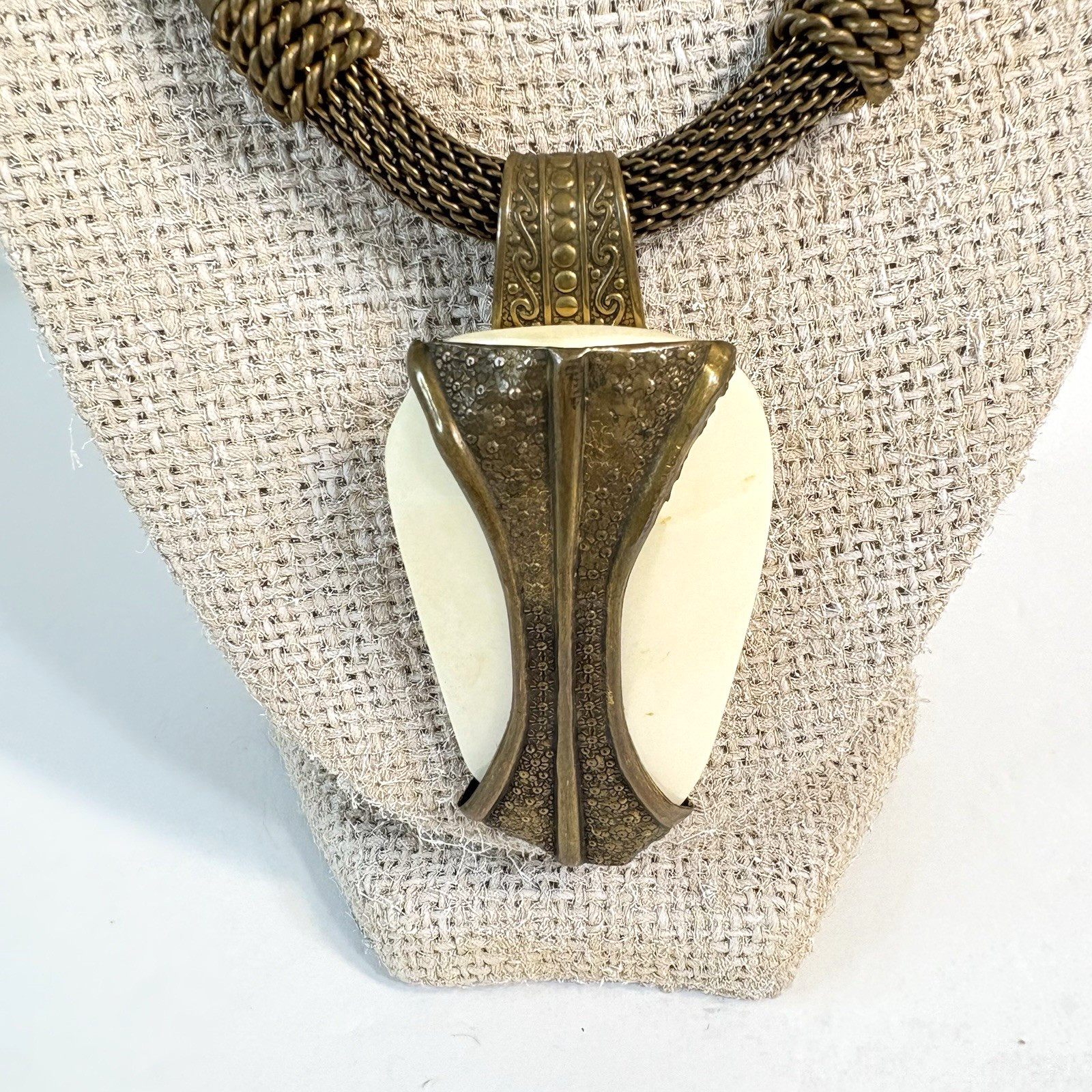 Jan Michaels Necklace Antiqued Brasstone Chunky Pendant Ethnic Boho Artisan